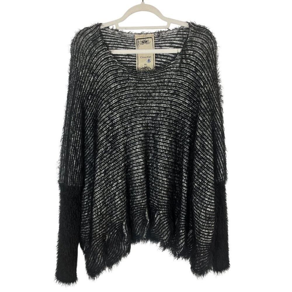 Retro Fuzzy Sweater Black XL Neutral Minimalist Preppy Classic Chic Boho Goth